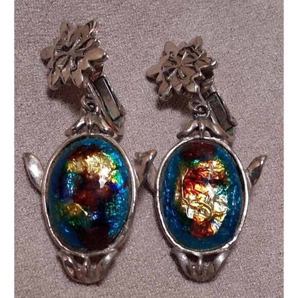 Vintage Celebrity Foil Glass Dangle Earrings - Picture 2 of 7